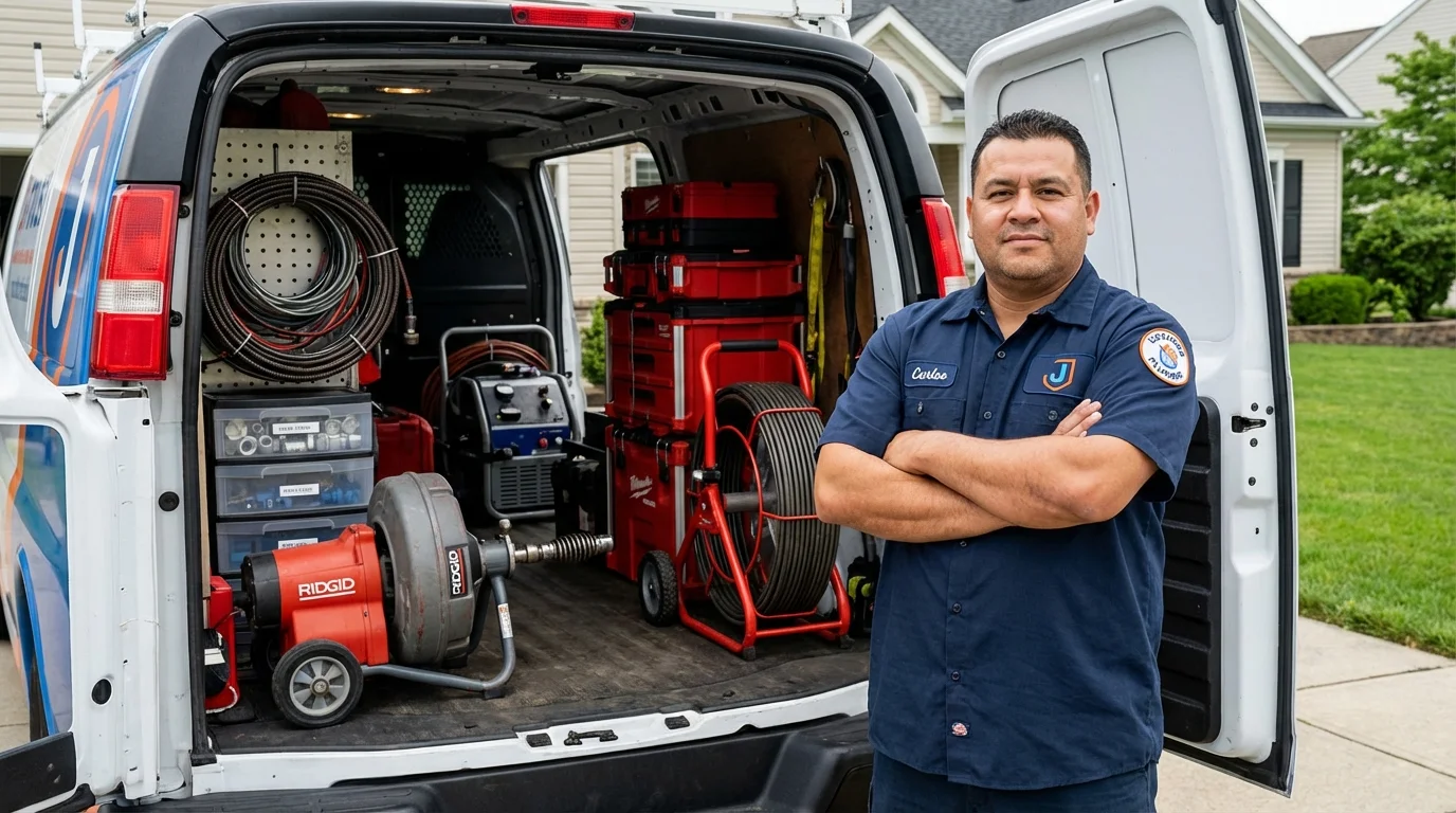 Professional drain cleaning equipment and Johns Plumbing LLC plumber in Milltown